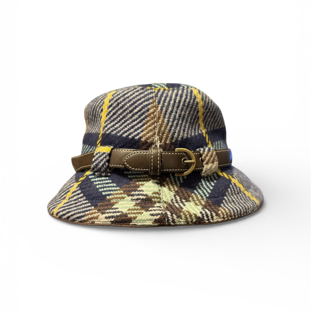 Burberry London Wool Plaid Bucket Hat w/ Leather Belt – Size M